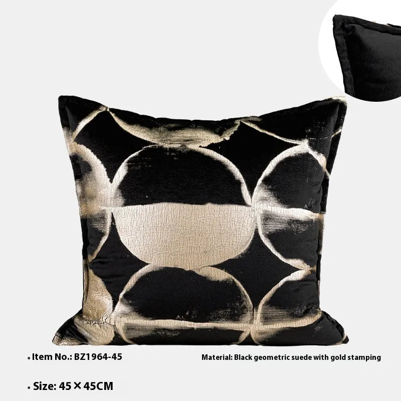 Black gold abstract pattern decorative cushion with removable flannel cover in multiple size options