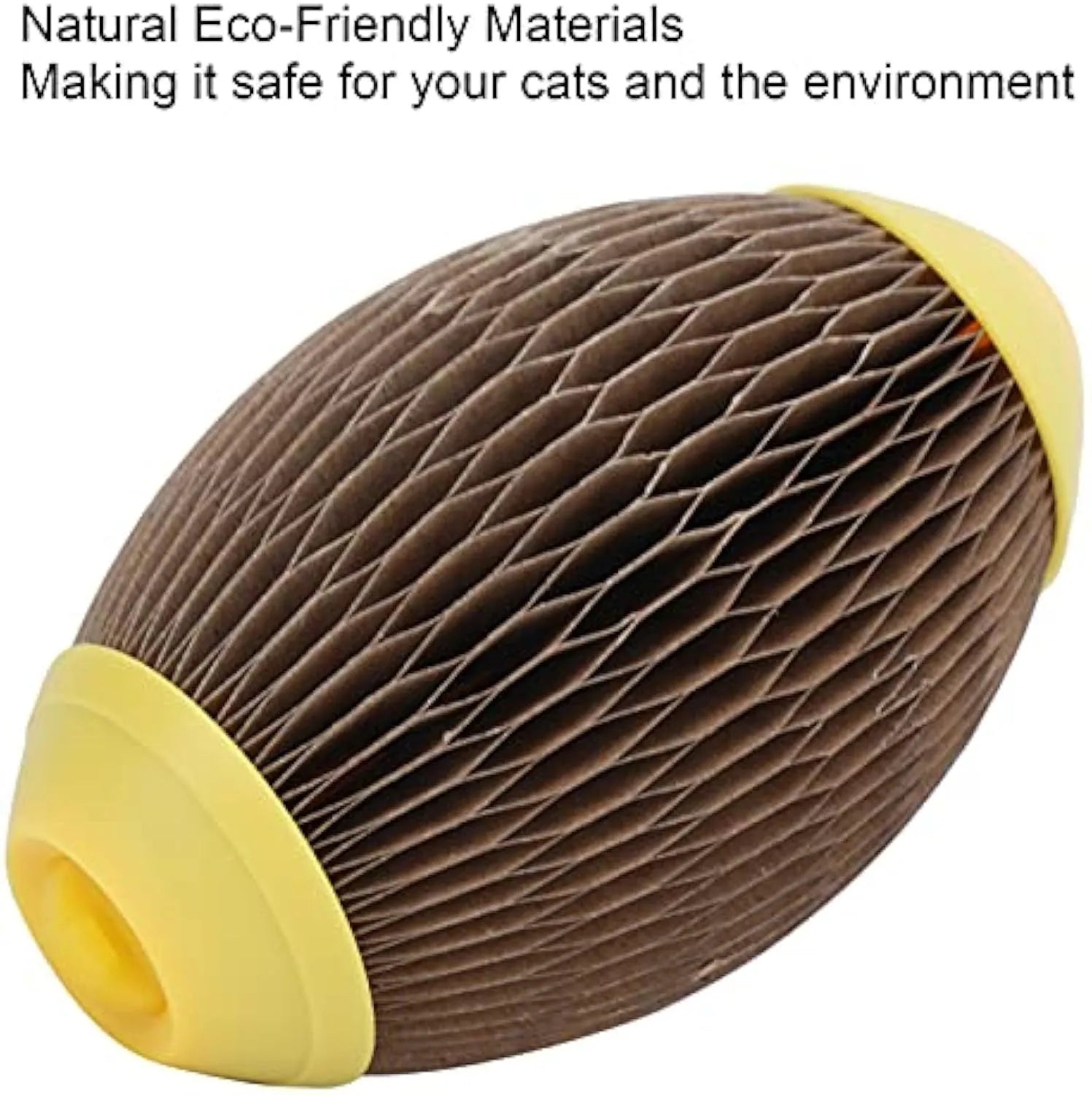 Elliptical corrugated paper catnip ball toy for cats with scratch surface and catnip cavity