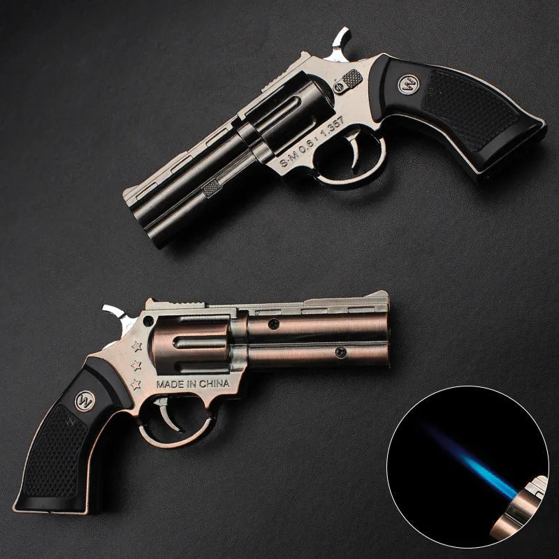 Inflatable windproof lighter metal butane refillable black colour direct flame