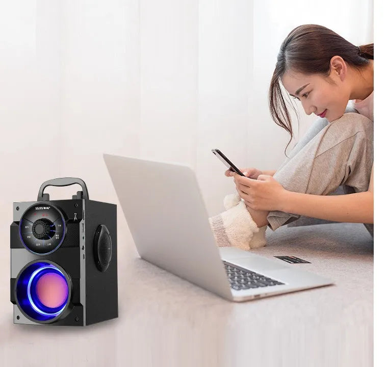 Portable mini audio system with main unit, satellite speakers, and 1.2m connecting cable