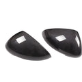 Black true carbon fibre rearview mirror covers for 14-22 Porsche Macan with visible weave texture
