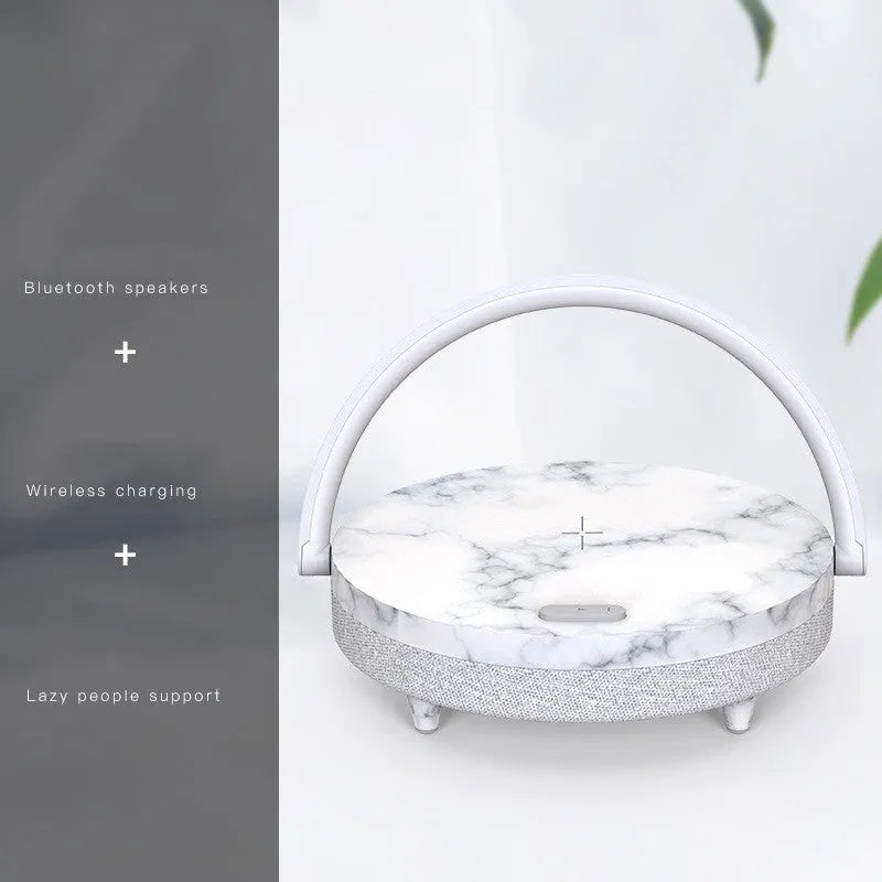 Marble pattern wireless charging lamp with Bluetooth speaker and integrated mobile phone holder