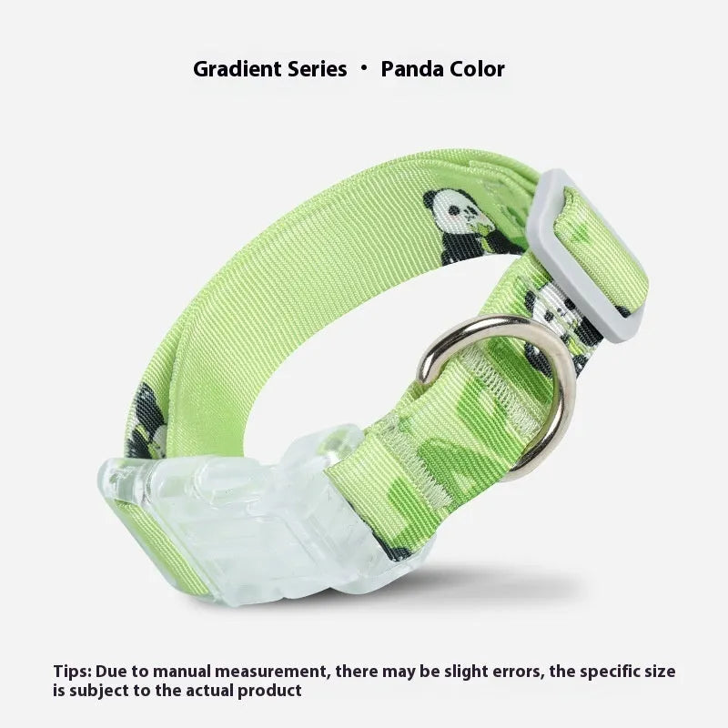 Cartoon gradient printing on adjustable nylon dog collar in gradient colour or panda green.