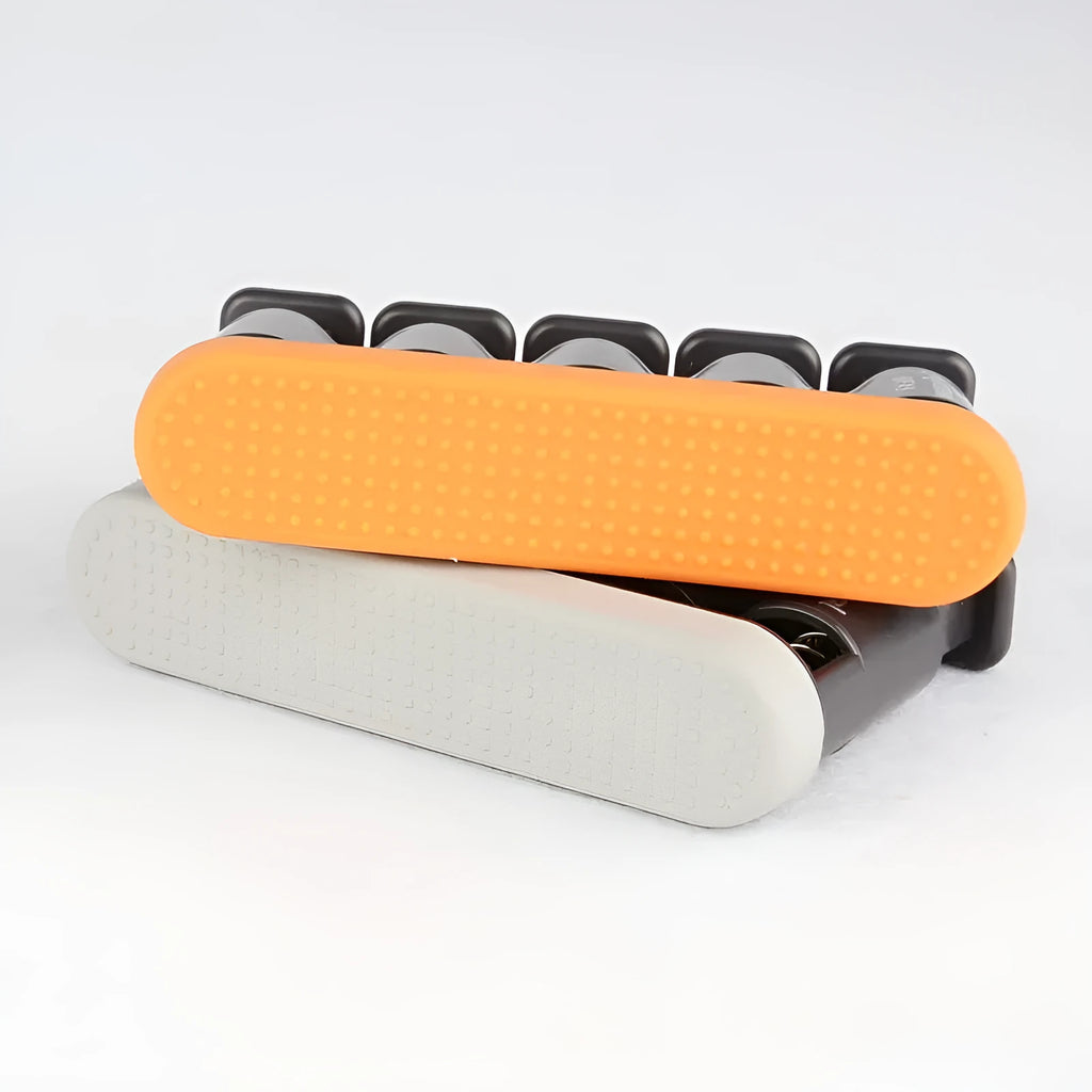 Grey silicone guitar and piano finger trainer for hand muscle development