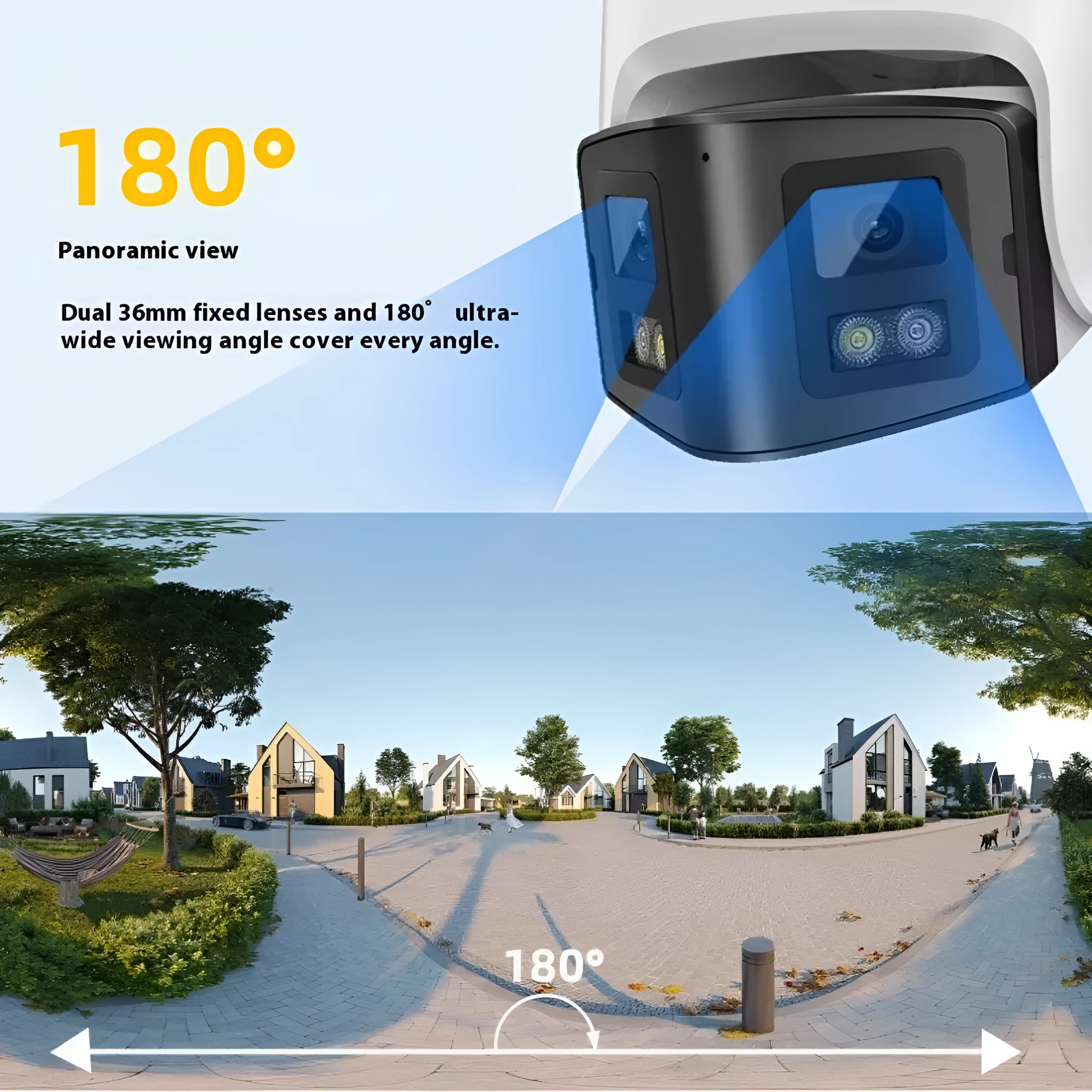 4MP dual-lens panoramic CCTV camera with safety belt design and IP66 rating