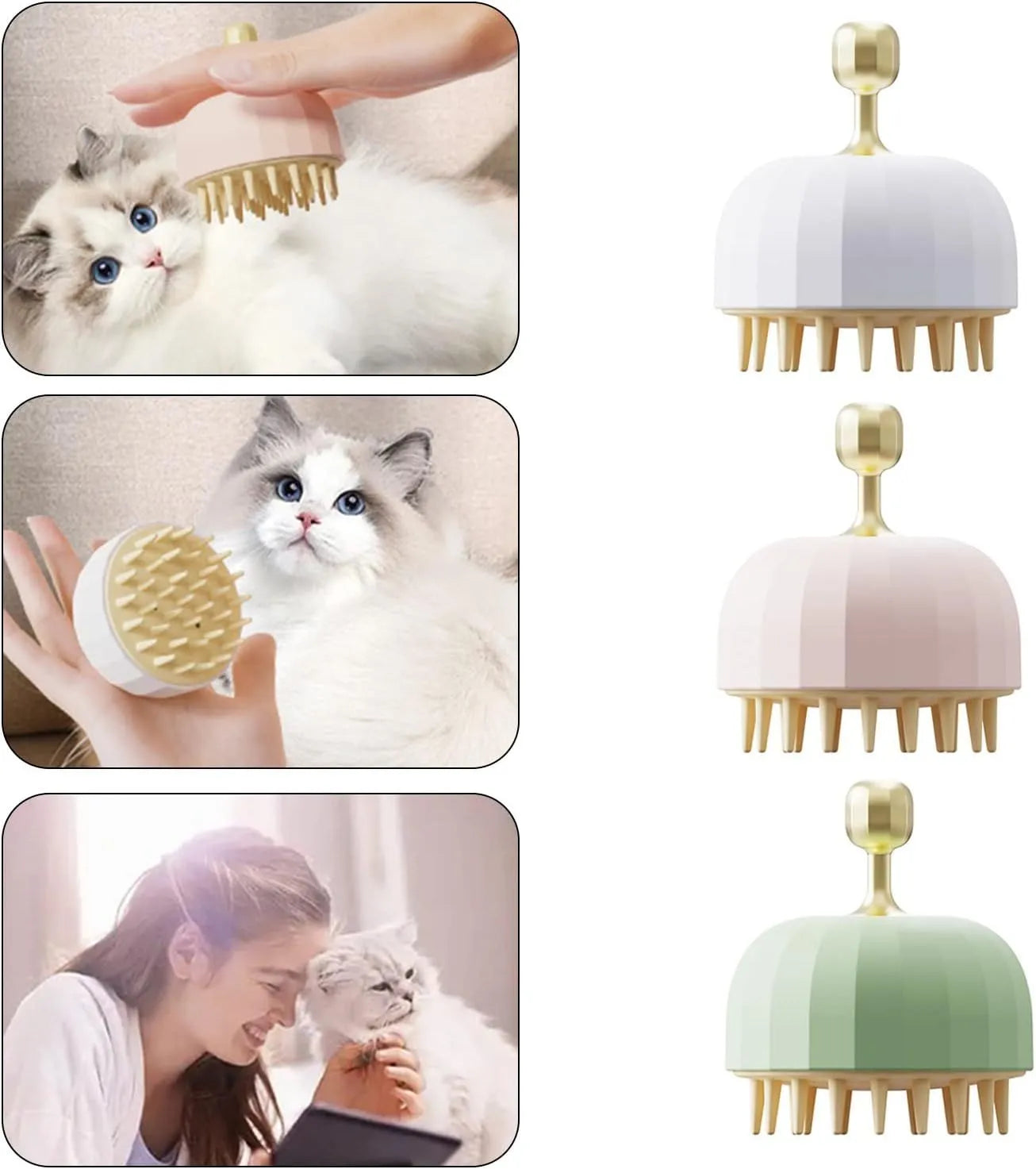 Green pet shampoo massage brush for dog washing and cat bathing with drainage holes