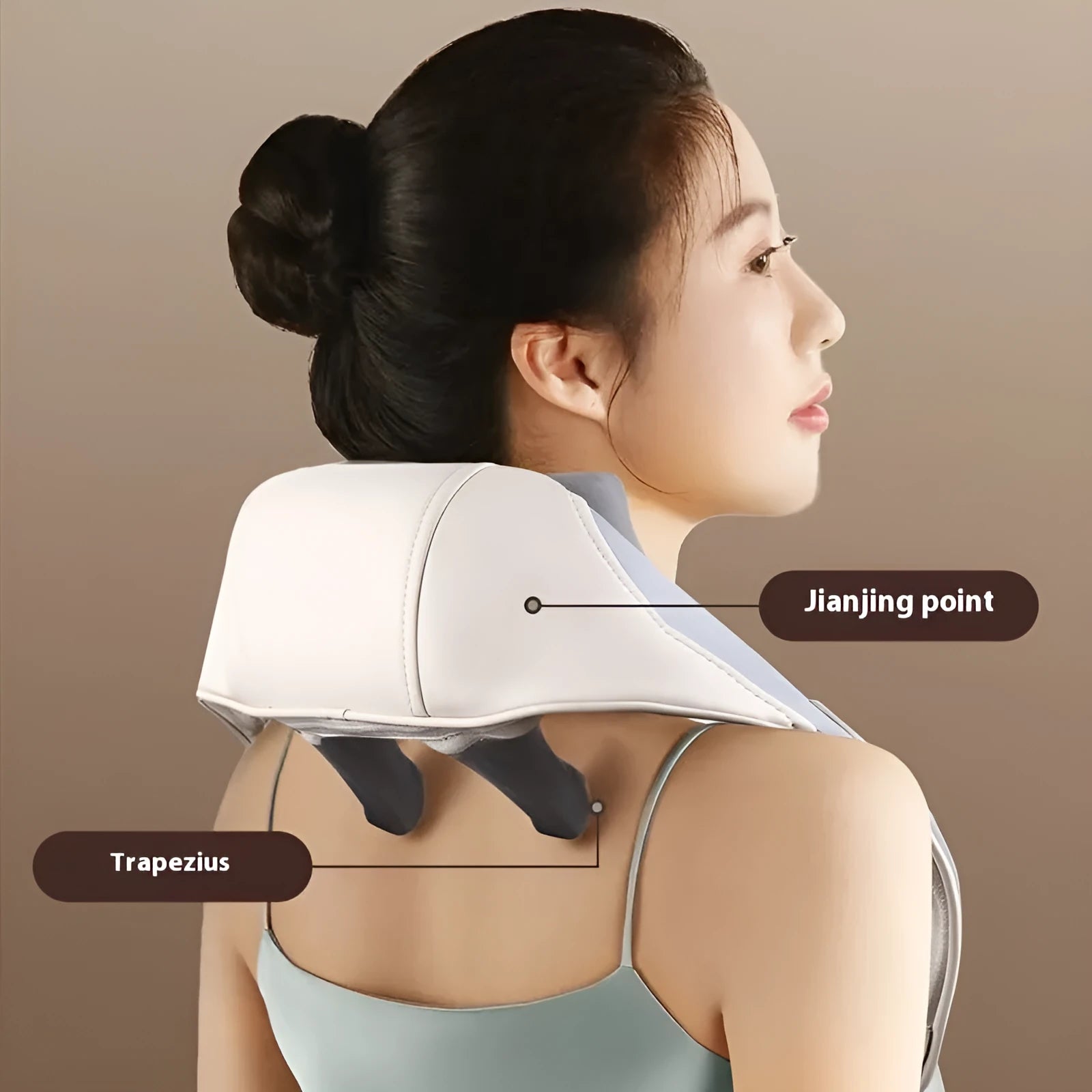 Blue rechargeable foldable electric neck and shoulder massager with display.