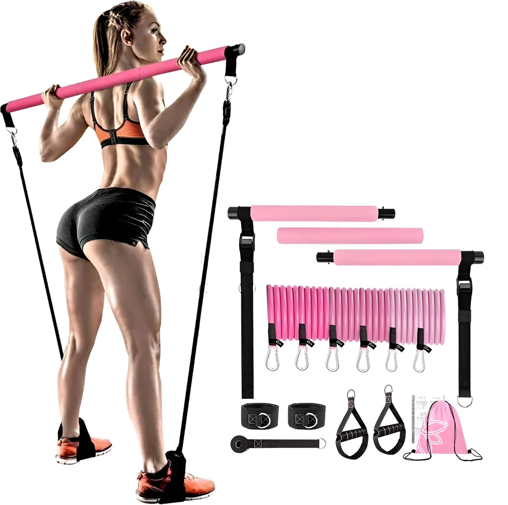 Women's rope stretch fitness stick 11-piece set in pink, purple and black colours with TPE construction