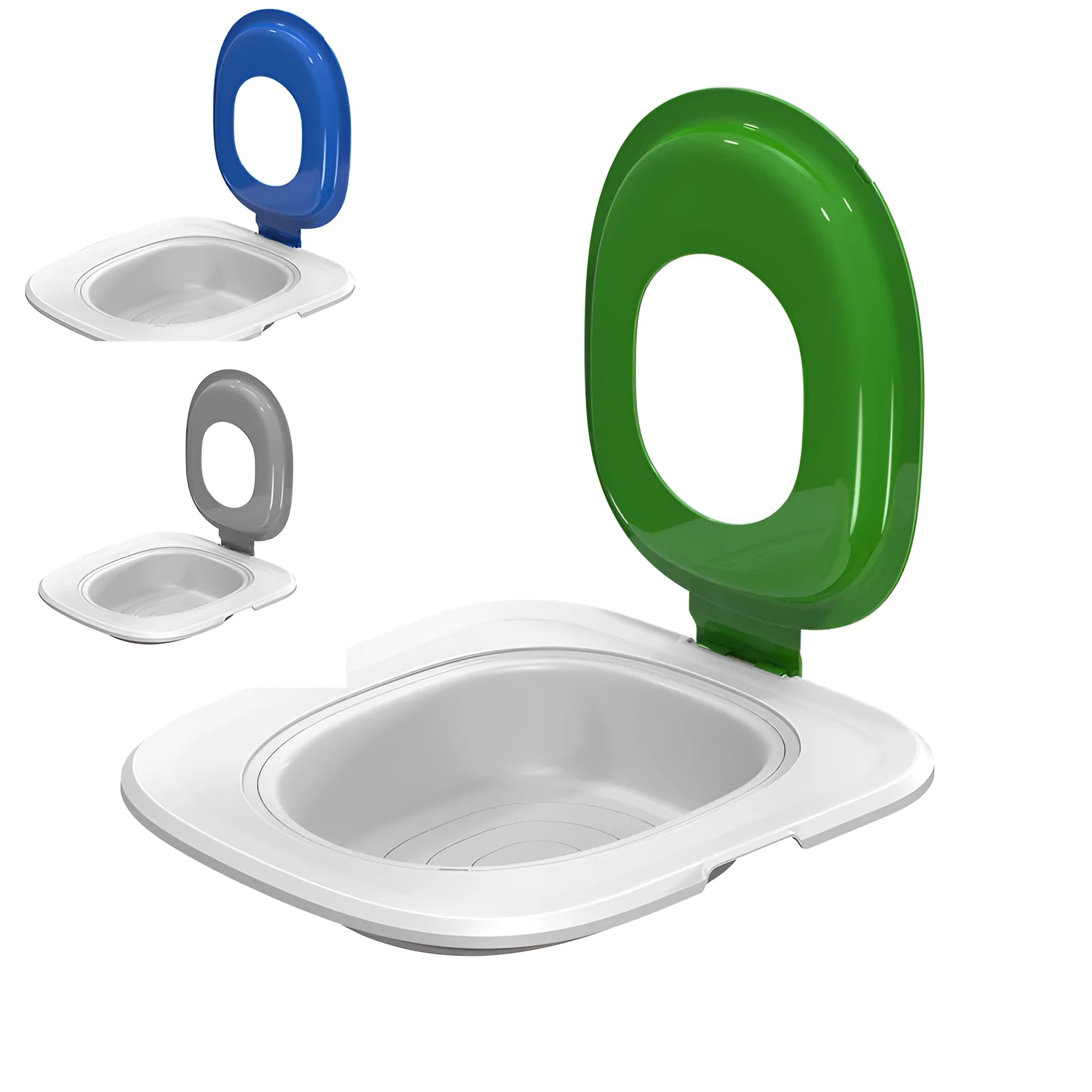 Fifth generation cat toilet trainer mat in blue, grey, or green colours with ABS plastic construction