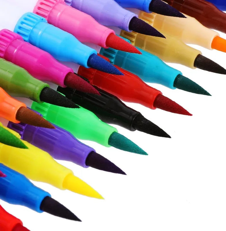 Set of watercolour pens in a case, showing multiple colour options including 100, 72, 60, and 48 count packs.