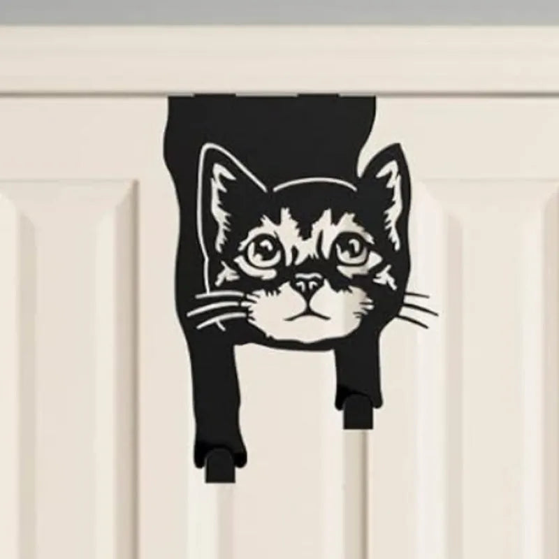 Black iron wall-mounted decorative cat hook for punch-free door or wall organisation.