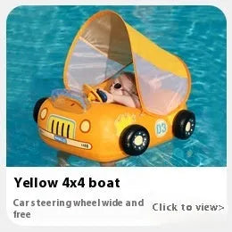 Pink cartoon sports car inflatable swimming ring with steering wheel for children