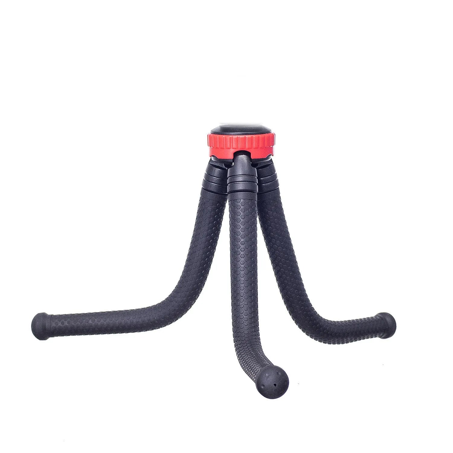 Black octopus tripod stand with flexible rubber legs and a spherical gimbal head for cameras and phones.