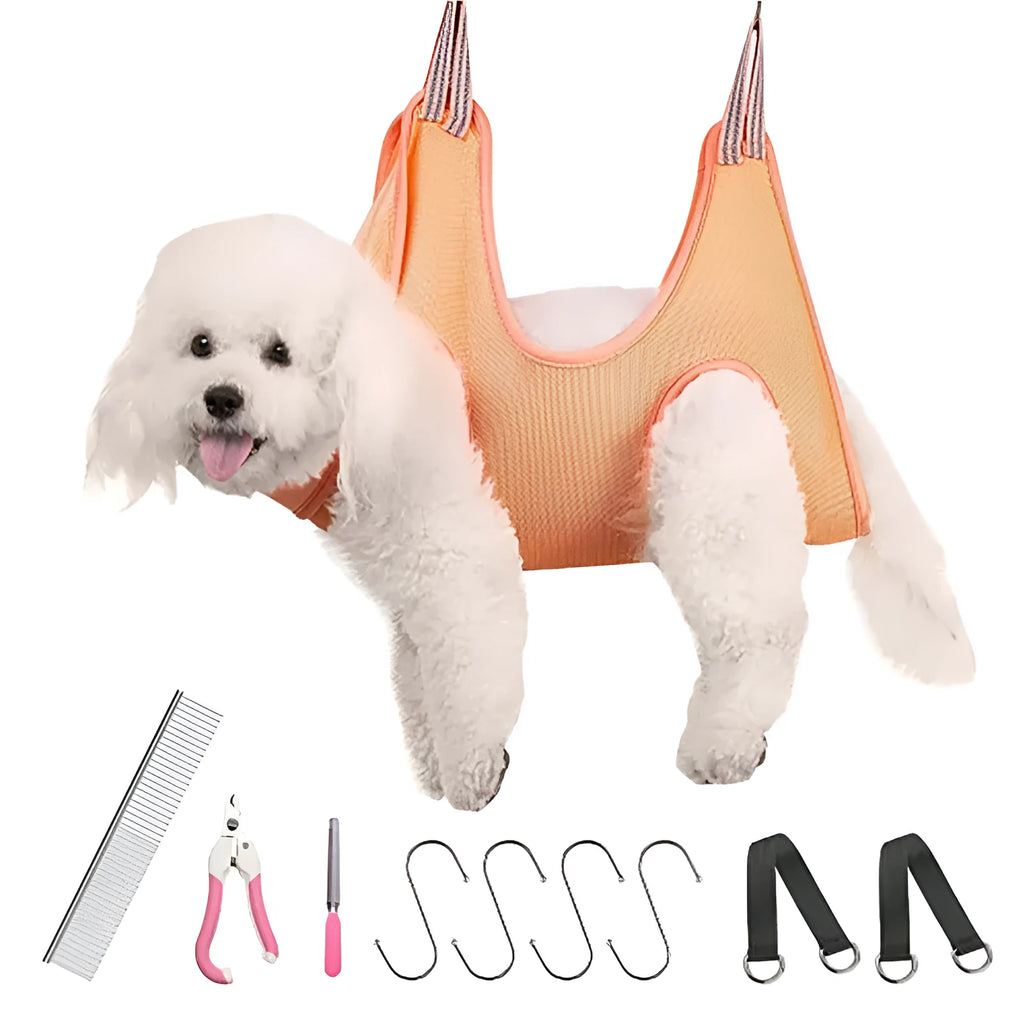 Breathable sandwich fabric pet grooming hammock for cats and dogs with small size option in blue