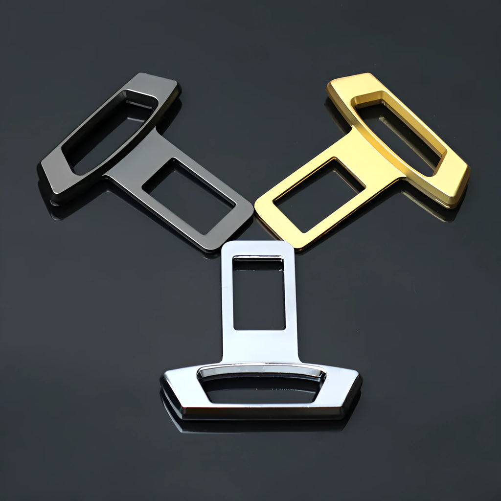 Metal car door handle silencer insert in matte black, gold, and silver finishes, showing 1mm thickness.