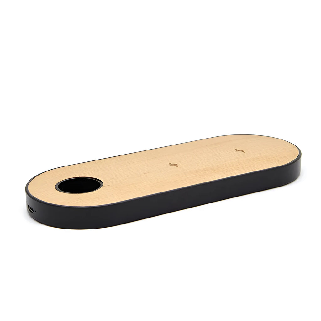 Natural bamboo wireless charger with wood edging for smartphones