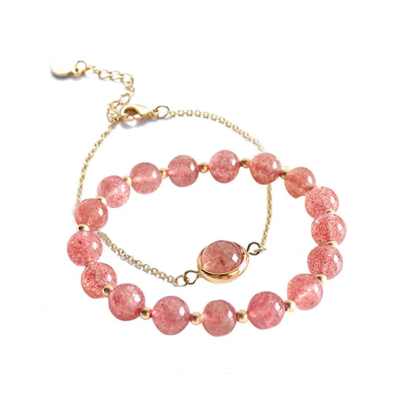 Double-layer women's bracelet with crystal beads and lucky charms in gold electroplated finish