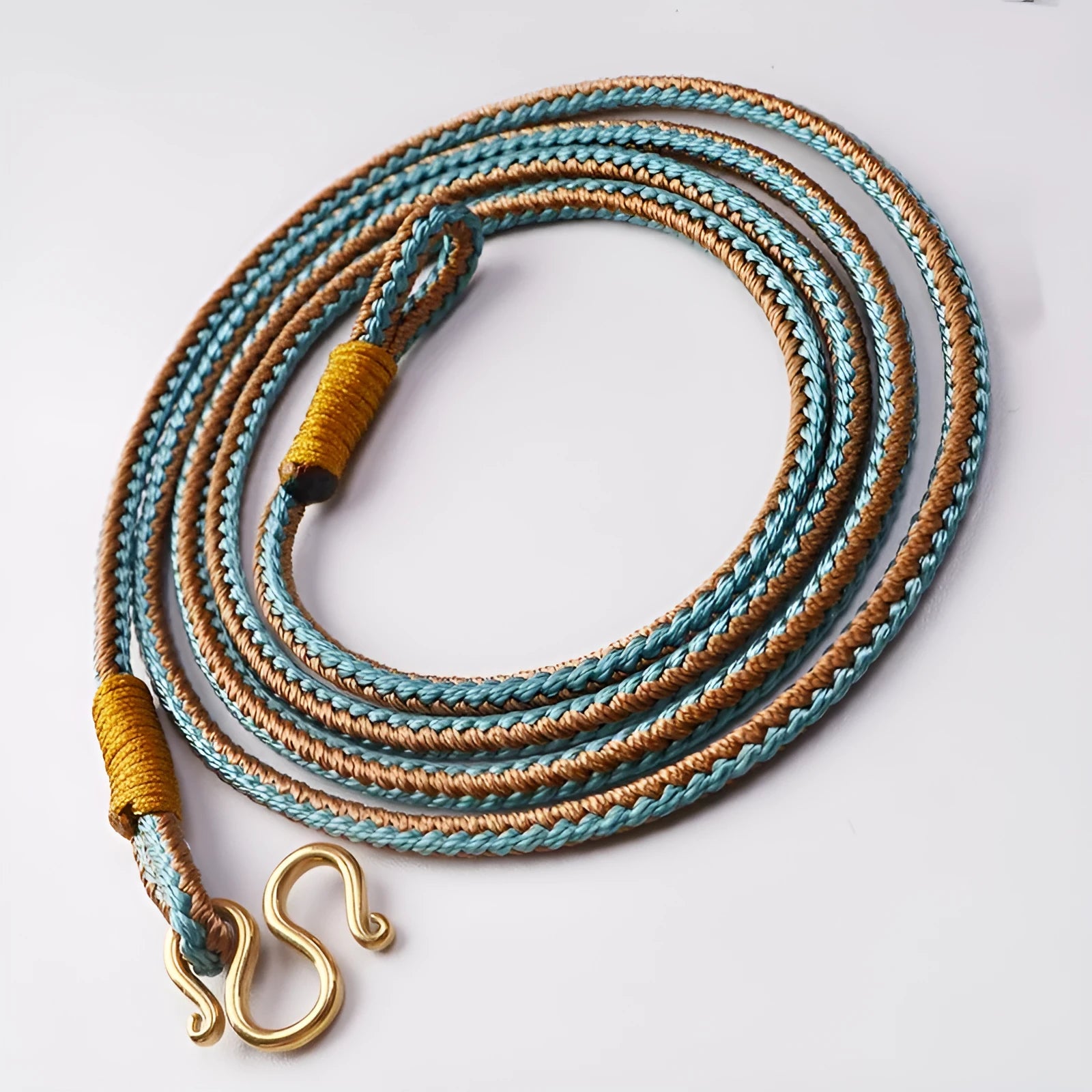 Tibetan Thangka peace buckle necklace with mixed gem inlaid pendant and imitation pearl details in gold colour