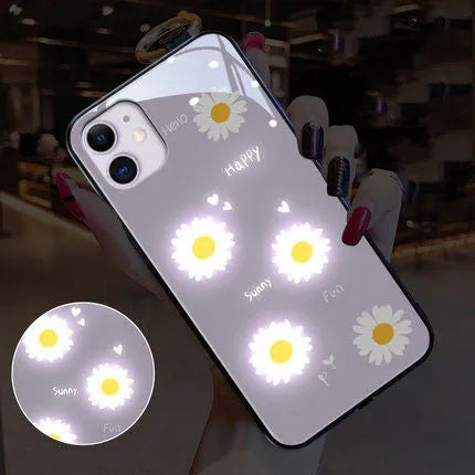 Luminous iPhone case with voice-activated colour lights and painted daisy floral designs on TPU protective shell