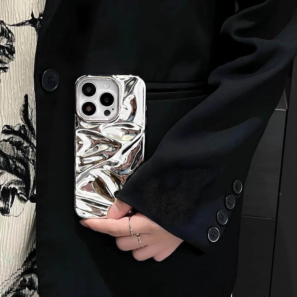 Electroplated three-dimensional pleated TPU phone case for iPhone 11–16 Pro Max in milk blue colour