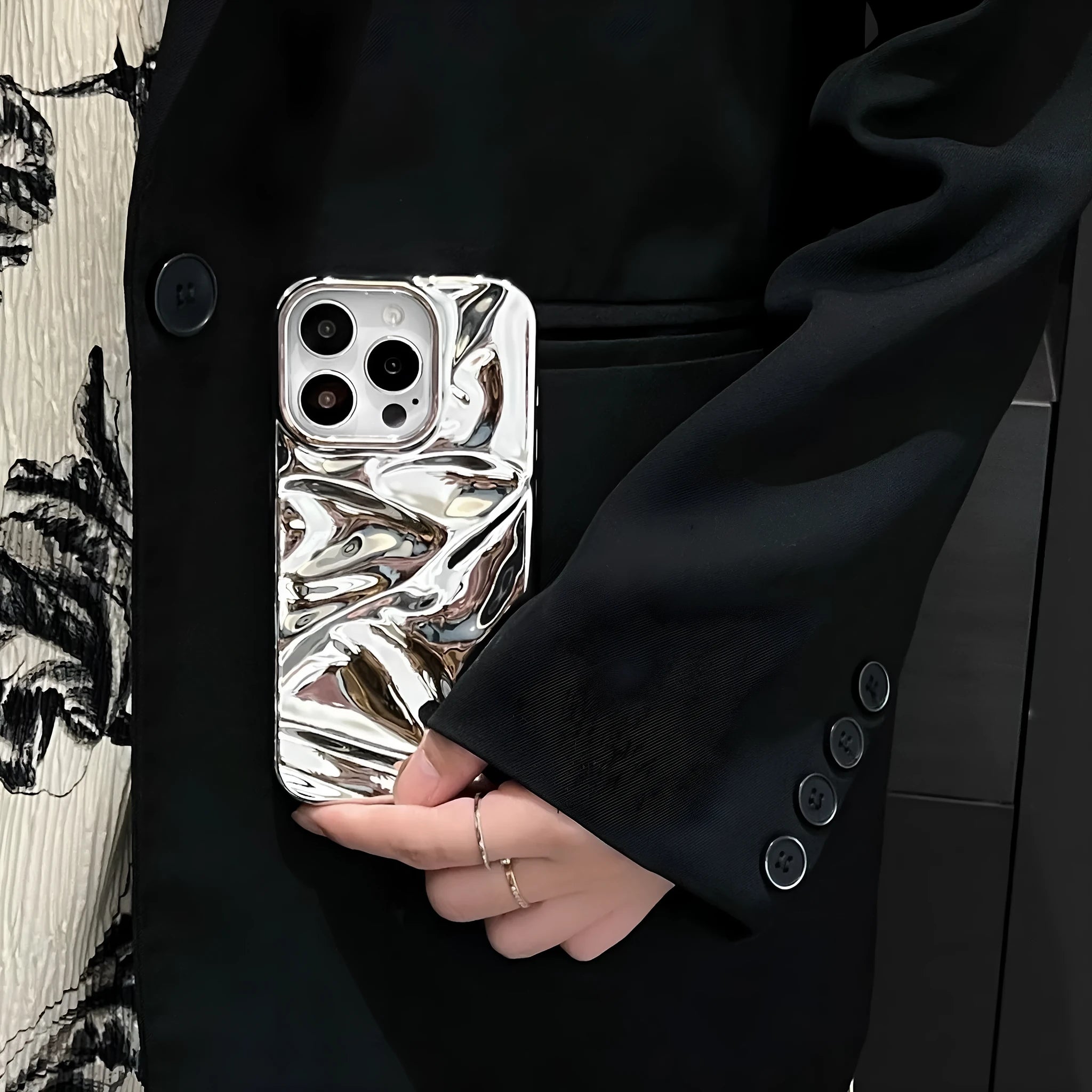 Electroplated three-dimensional pleated TPU phone case for iPhone 11–16 Pro Max in milk blue colour