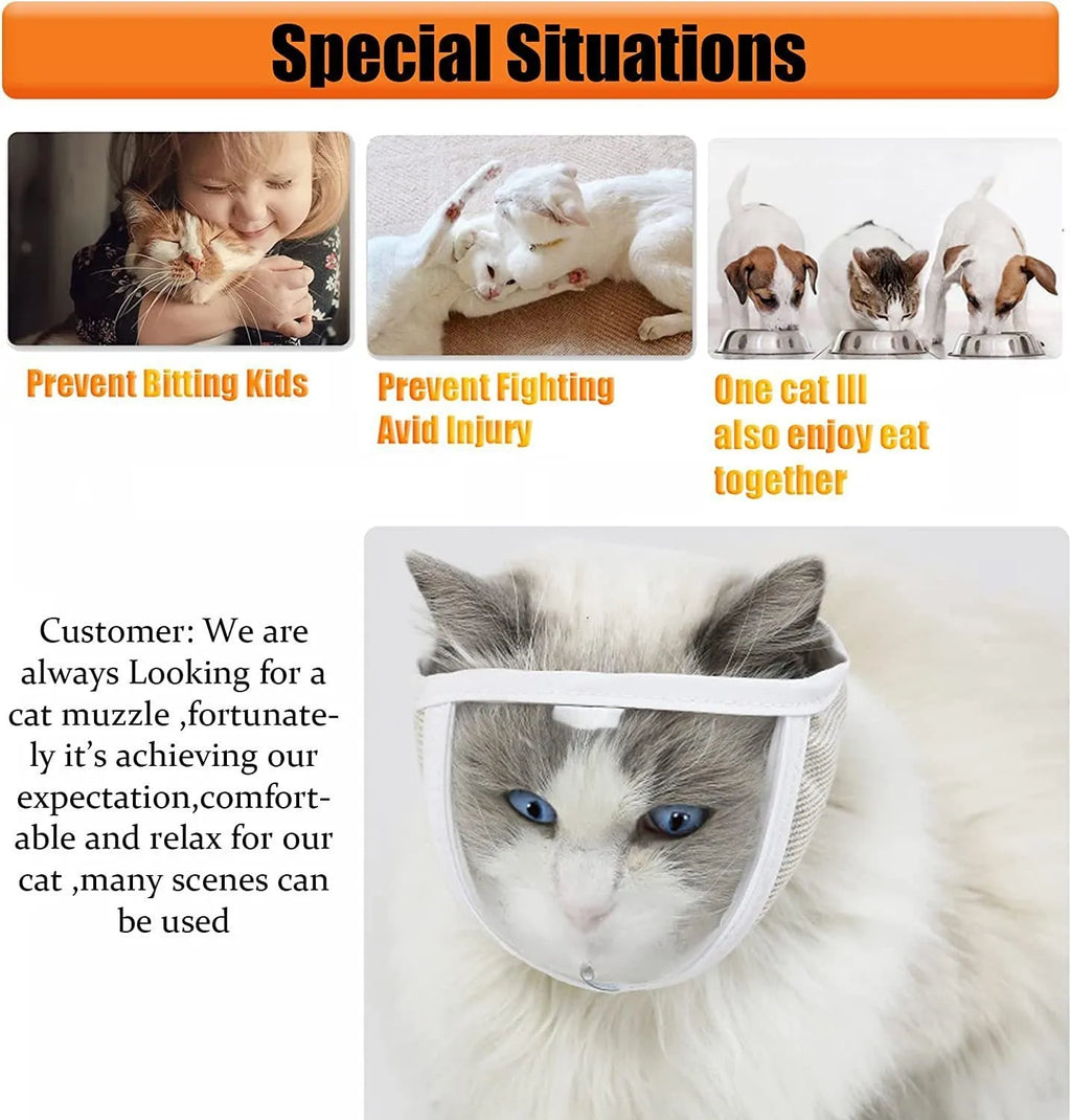 Clear PVC cat muzzle with cotton lining shown in S and M sizes for grooming and training