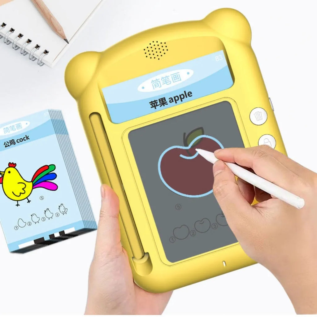 Yellow bilingual early learning machine with educational cards for children's language development