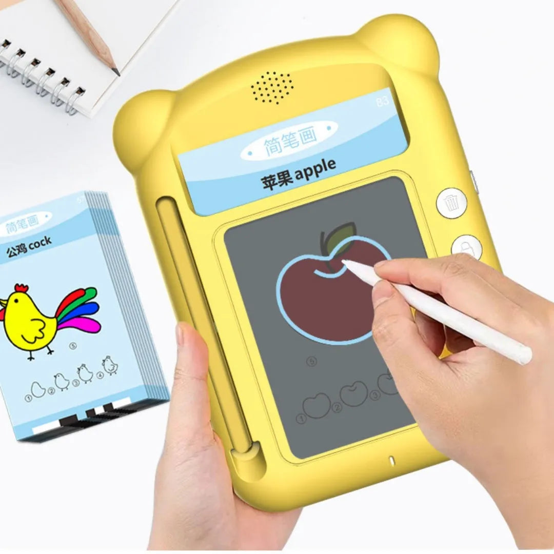 Yellow bilingual early learning machine with educational cards for children's language development