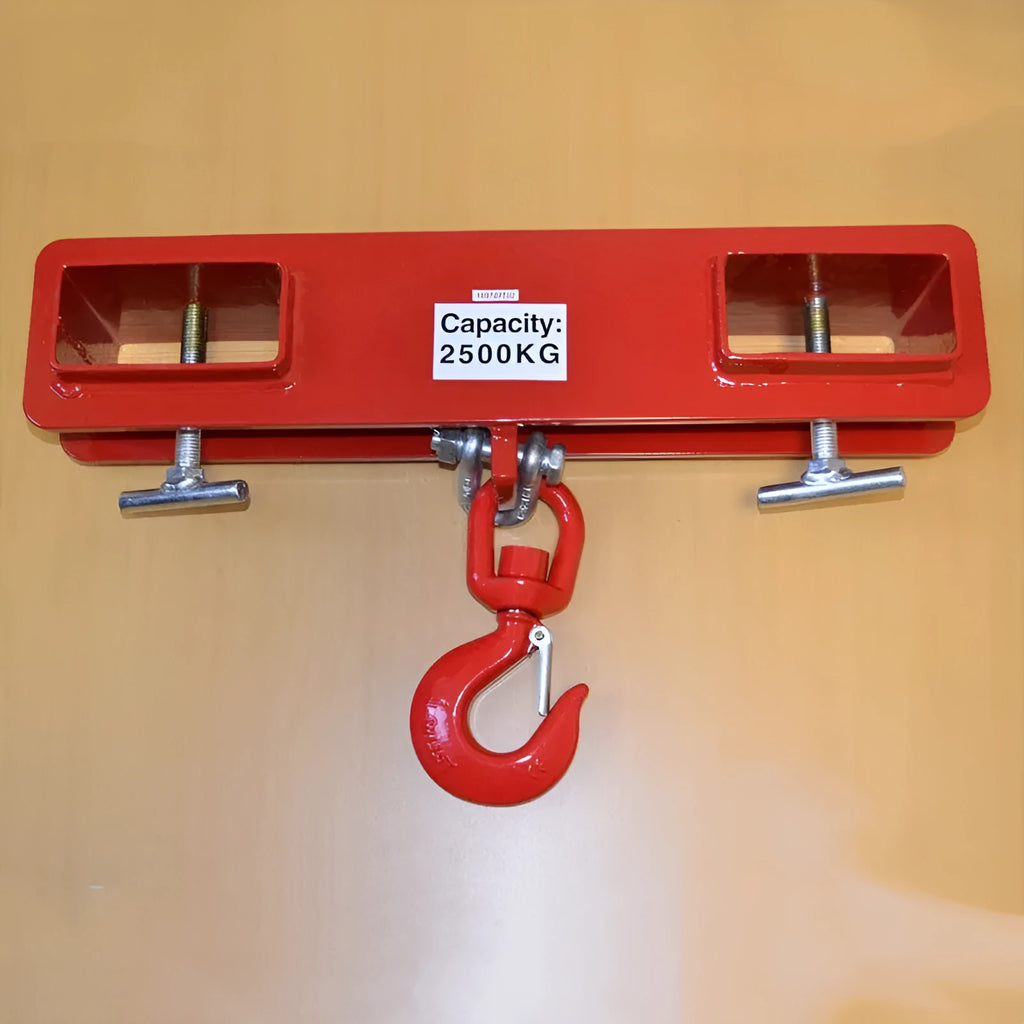 Rotatable forklift hook attachment with safety locking mechanism for mobile crane conversion