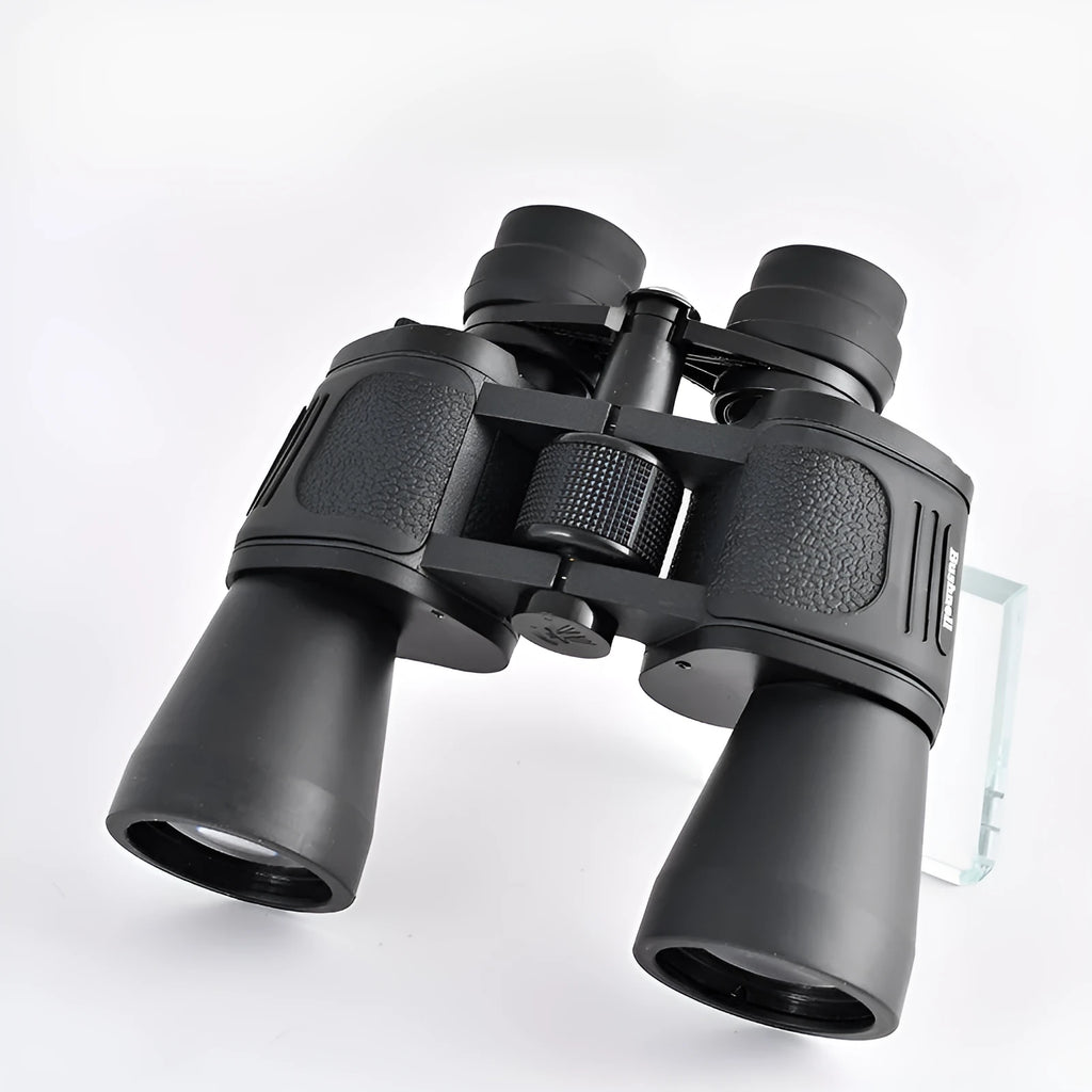 Outdoor binocular telescope with continuous zoom and double barrel construction for high power HD viewing