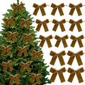 Set of 12 handmade velvet Christmas tree bows in tie-style design, available in multiple colours
