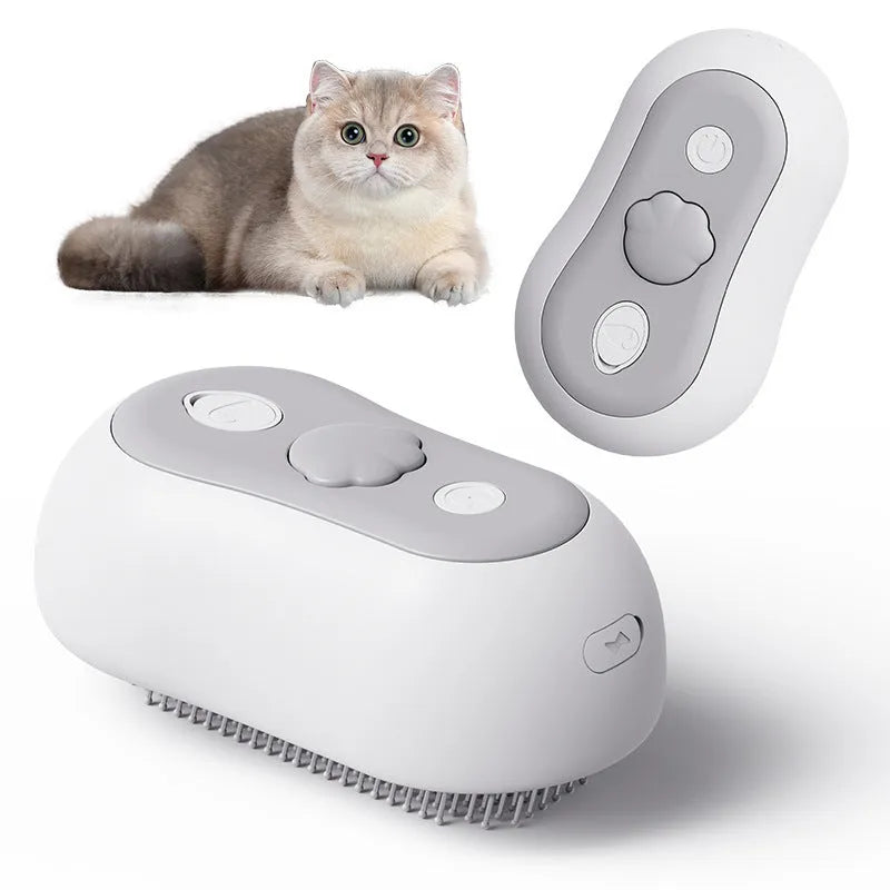 Rechargeable cat grooming massage comb in beige yellow with silicone bristles