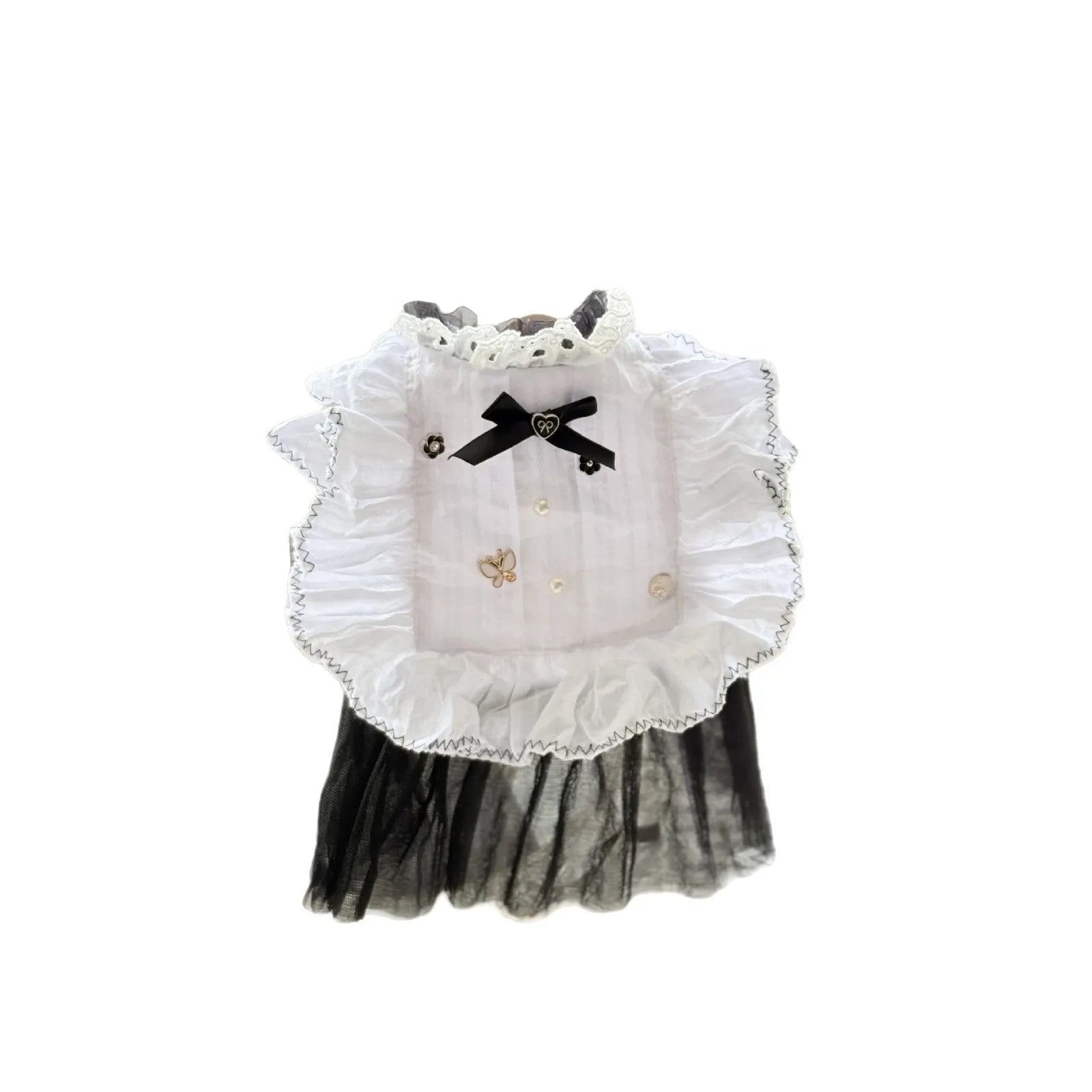 White polyester waltz gauze skirt princess dress for a small dog on a hanger.
