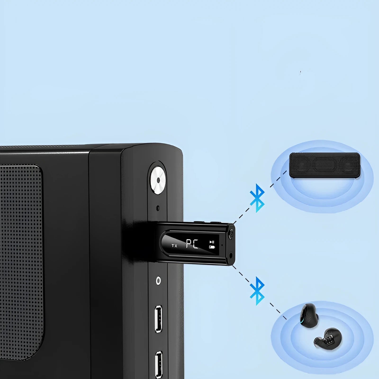 Black USB car FM bluetooth receiver with USB port and AUX input socket