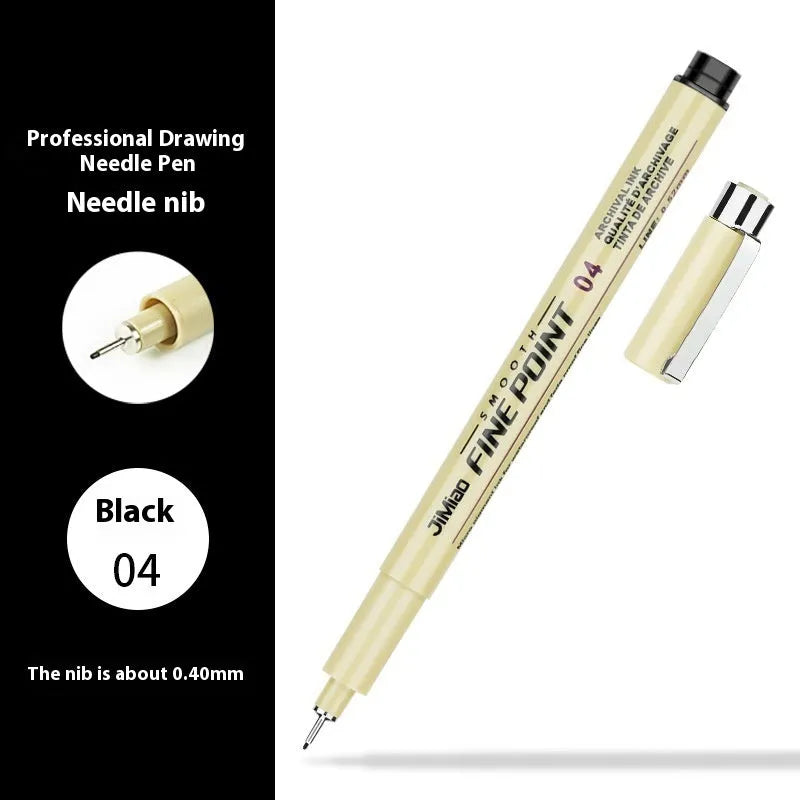 Waterproof hook line art cartoon design needle pen with black refill and 133mm plastic body for painting and writing