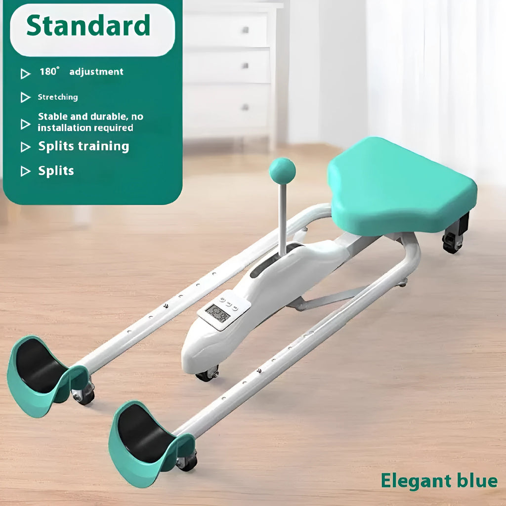 Steel frame leg stretching equipment with optional backrest in pink or blue colour for gymnastics and dance flexibility training