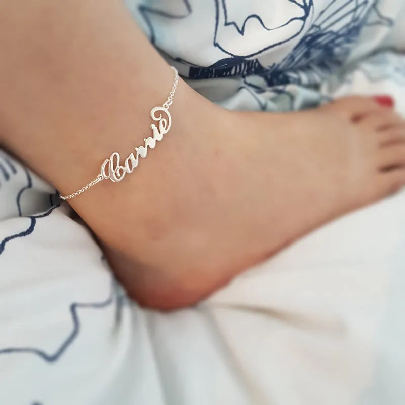 English alphabet chain anklet in rose gold made from titanium steel with plating finish