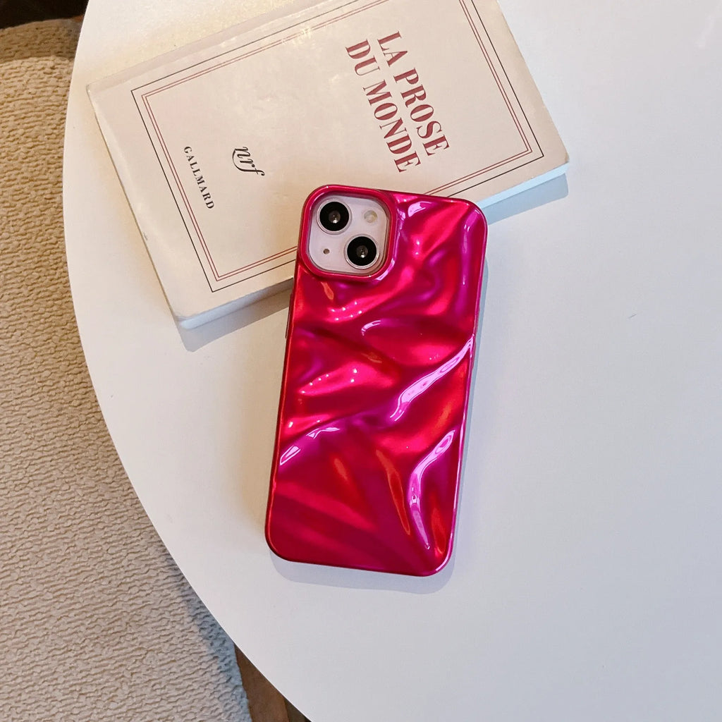 Electroplated three-dimensional pleated TPU phone case for iPhone 11–16 Pro Max in milk blue colour