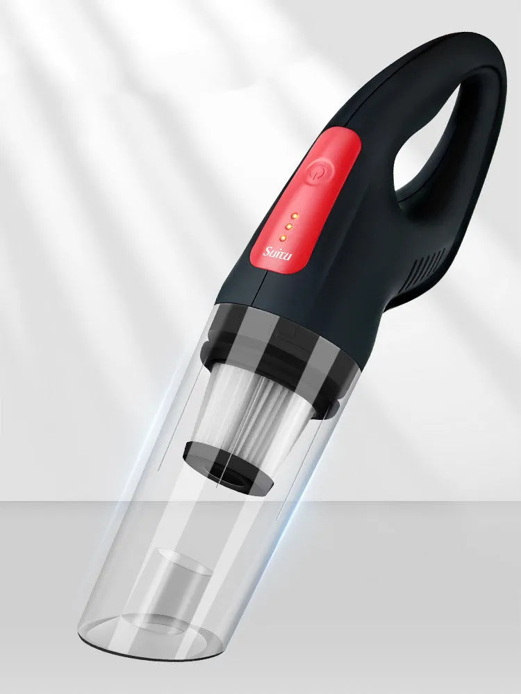 Handheld wireless car vacuum cleaner with black body, compact size 364x77x115mm, 6000Pa suction