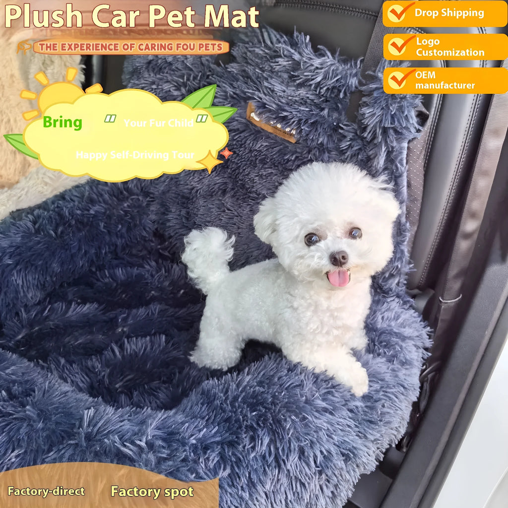 Beige cloth pet mat lying flat on a car seat, shown next to a dark grey version.
