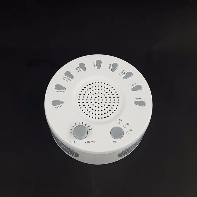 White noise sleep instrument with volume control and headphone jack in compact packaging