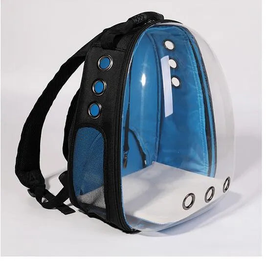 Transparent plastic pet backpack in solid colour with pet inside, available in yellow red green blue and more shades
