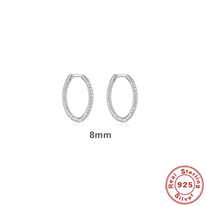 S925 sterling silver twisted string round earrings in gold or white gold electroplated finishes