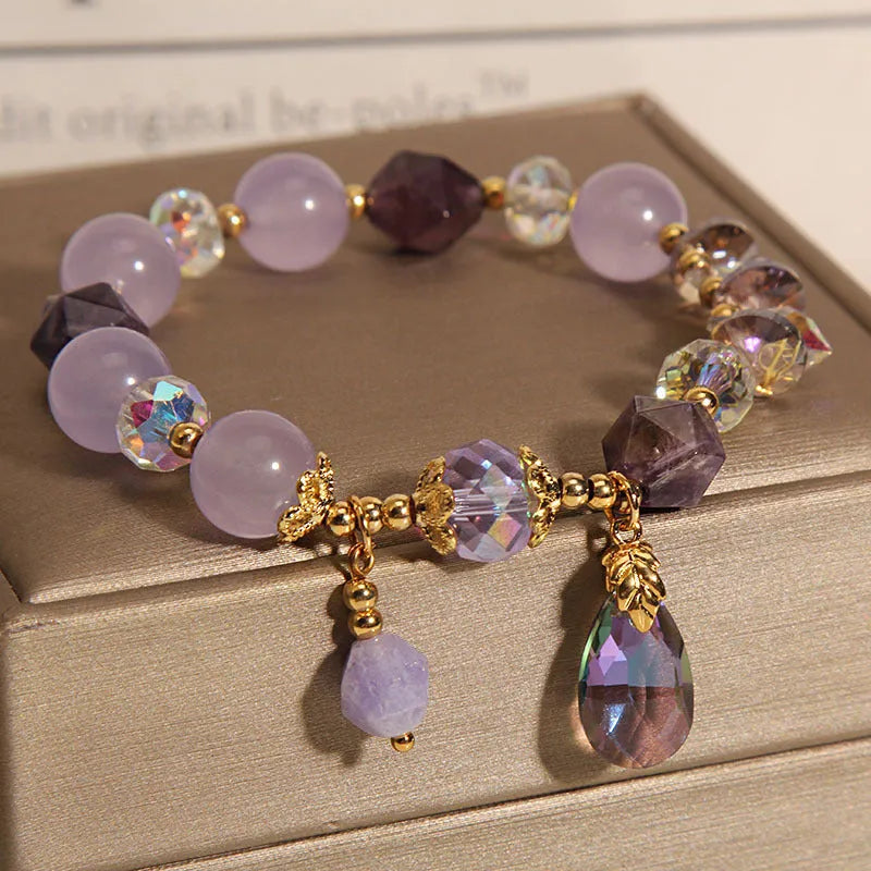 Retro purple crystal bracelet with lavender water drop charms for children