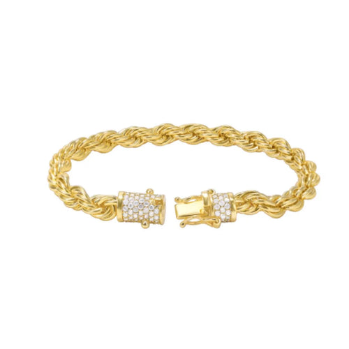 18K gold twist bracelet on a neutral background showing metallic finish and twist texture, three lengths available
