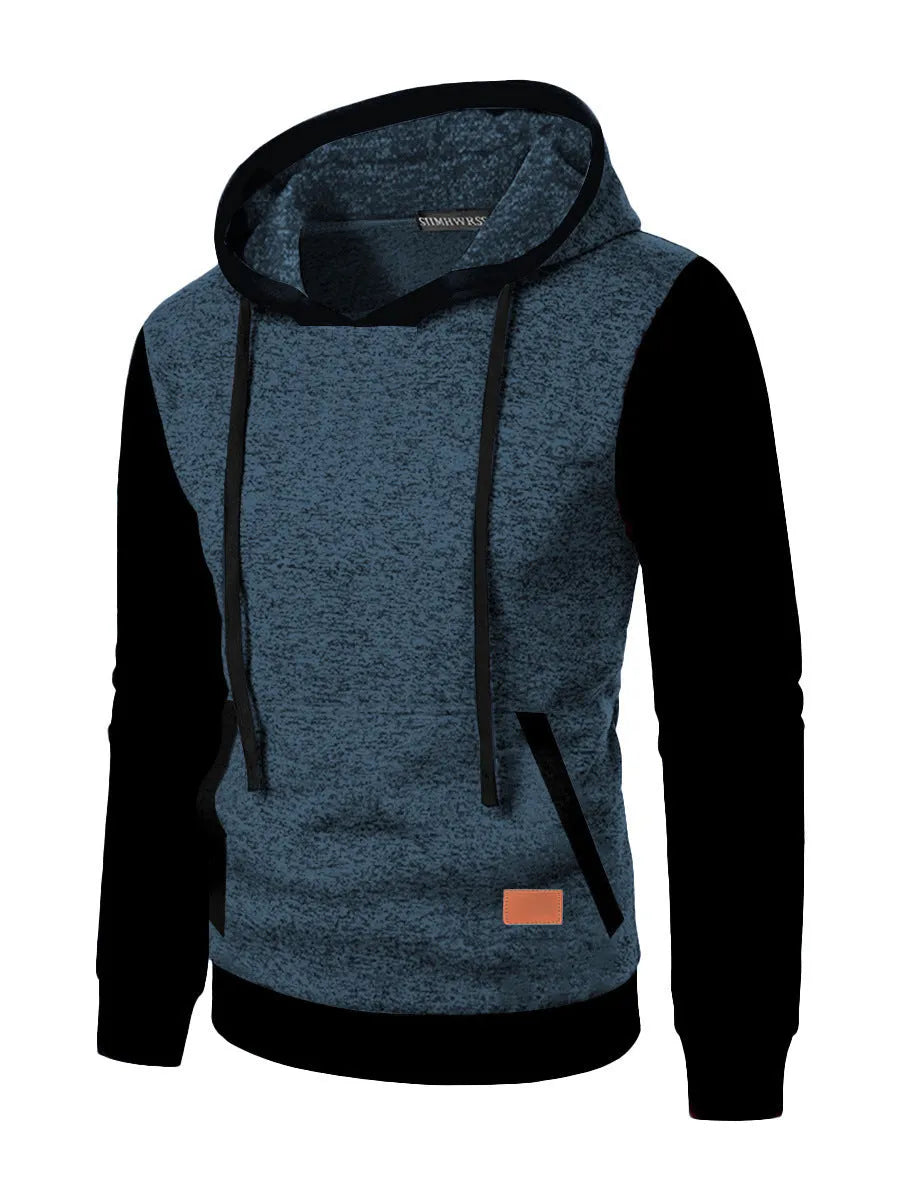Men's loose-fit polyester hooded cardigan sweater in solid colour, long sleeves, front view