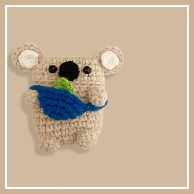 Handmade knitted koala bear backpack design cover for Apple AirPods case.