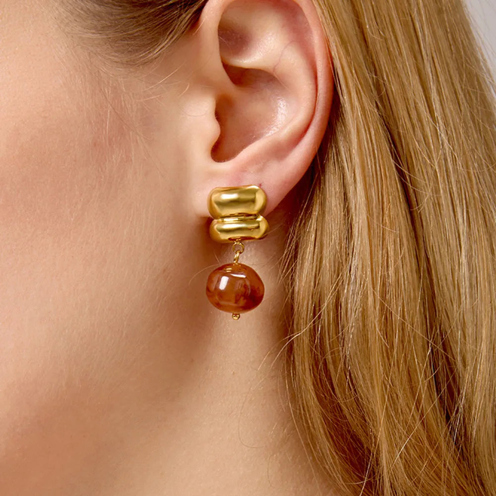 Antique style resin earrings geometric quadrilateral electroplated finish women eight colour options