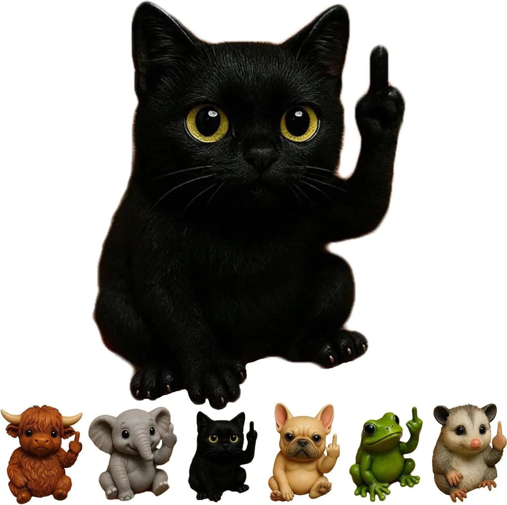 Mini resin animal doll with a vertical middle finger pose, showing one of seven animal styles.