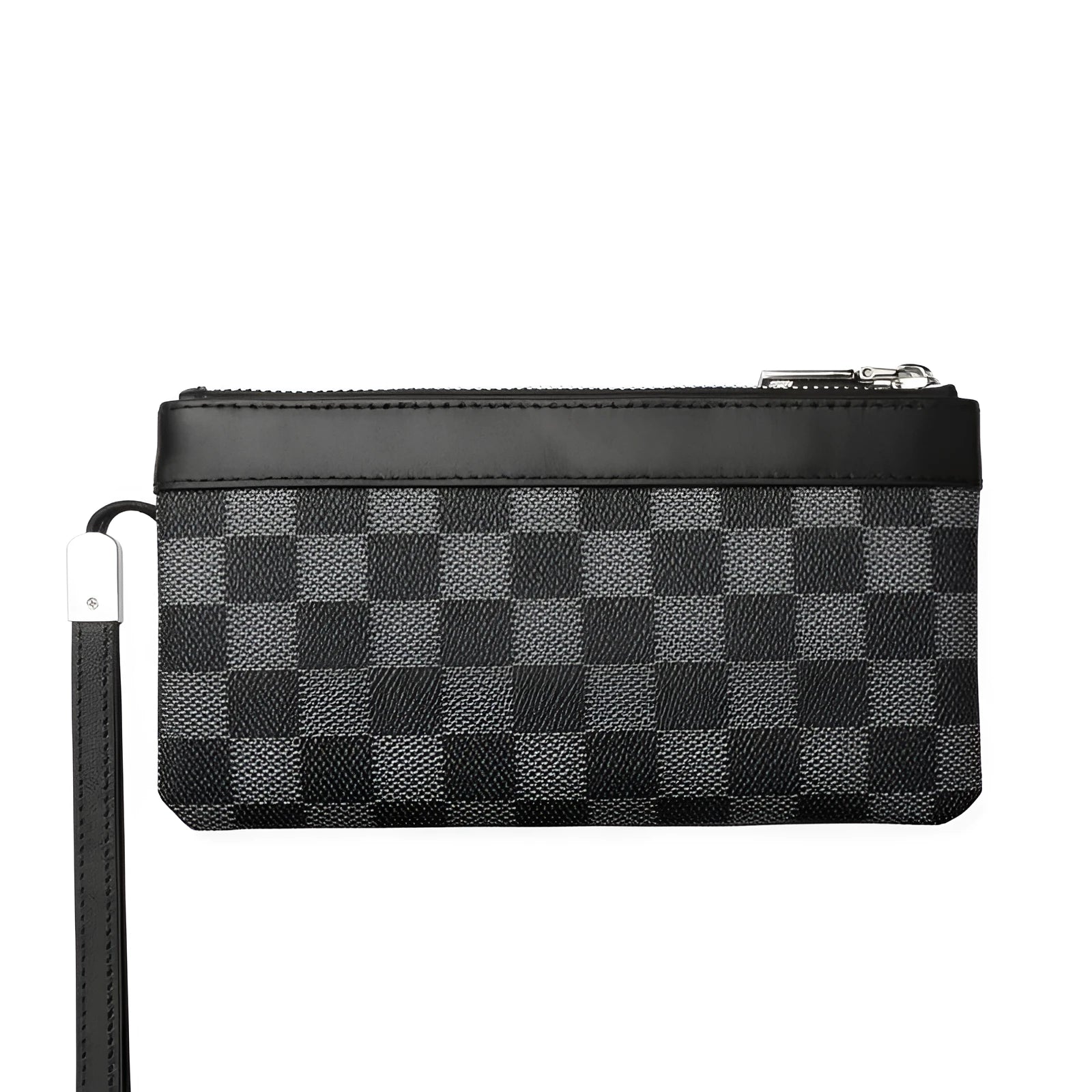 Black genuine cowhide leather men's clutch wallet measuring 20 by 10 centimetres